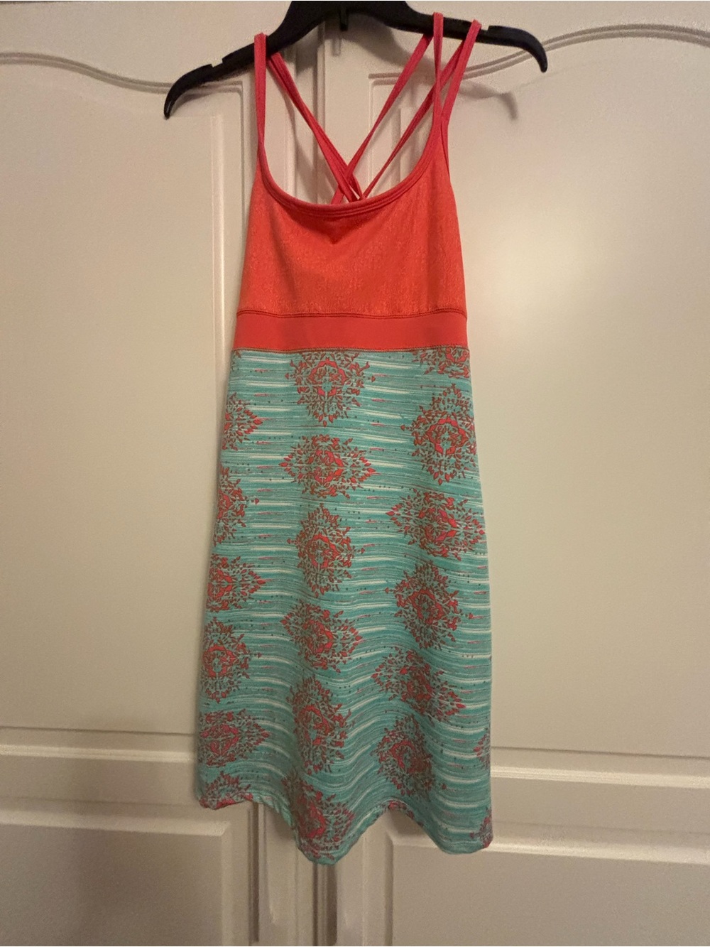 Coral and Aqua Sleeveless Summer Dress